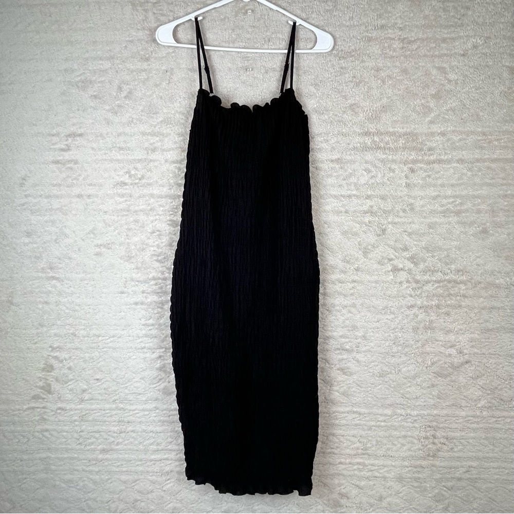 NWT FOREVER 21 Plus Midi Spa Black Smocked Stretchy Dress Cami Straps Size 0X